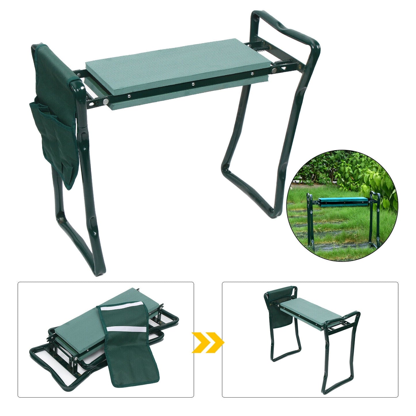 Miumaeov Garden Folding Stool Garden Kneeler with Eva Cushion and 2 To