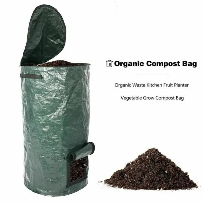 Collapsible Garden Yard Compost Bag with Lid, Garden Waste Collector/Composter