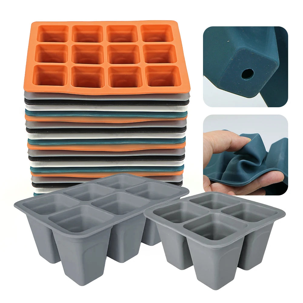 Silicone 4/6/12 Cell Seed Starting Tray Indoor Garden Nursery Pots Seedling Germination Container Propagation Grow Box Reusable