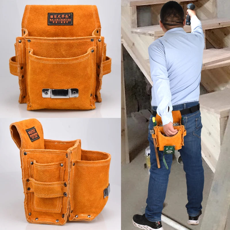 Portable Tool Bag Small Storage Bag Waist Bag Tool Organizer Gardening Repair Accessories Tool Leather Material Belt Belt