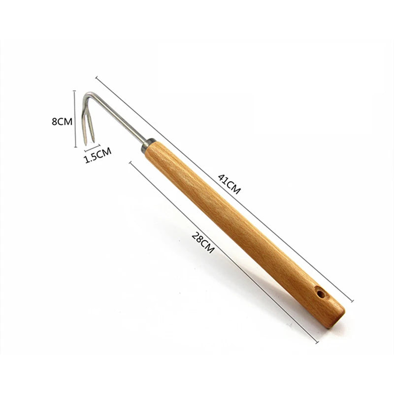 1PC Long Wood Handle Stainless Steel Garden Weeder Hand Weeding Removal Cutter Puller Tools Multifunction Weeder Transplant