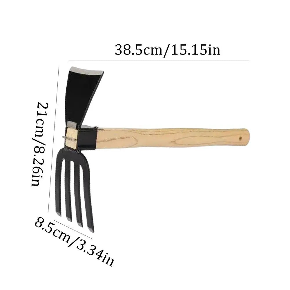 Multifunctional Anti-bending Hoe And Cultivation With Wooden Handle Heavy Duty Rake Tool for Gardening Weeding & Tilling Soil