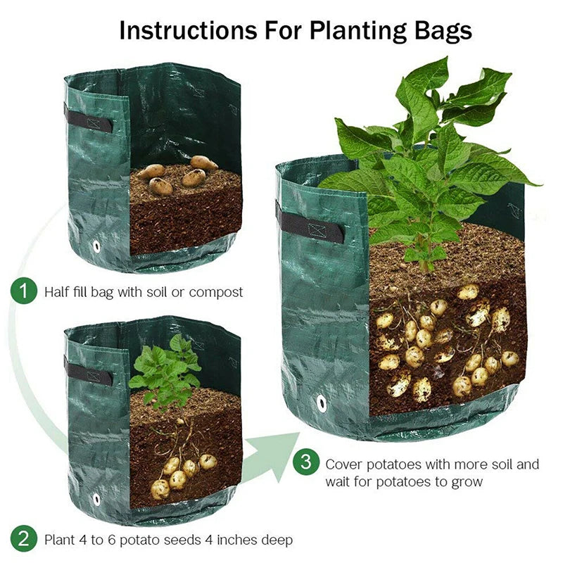 Potato Grow Bags PE Vegetable Grow Bags with Handle Thickened Vegetable Onion Plant Bag Outdoor Garden Pots 3/5/7/10 Gallon