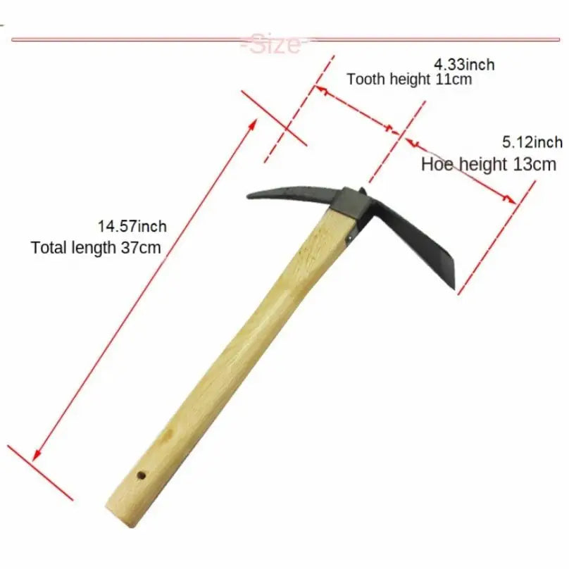 Multifunctional Steel Loosening Soil Weeding Gardening Horn Hoe for Gardening Tools, Portable Wooden Handle Small Hoe Hand Tools