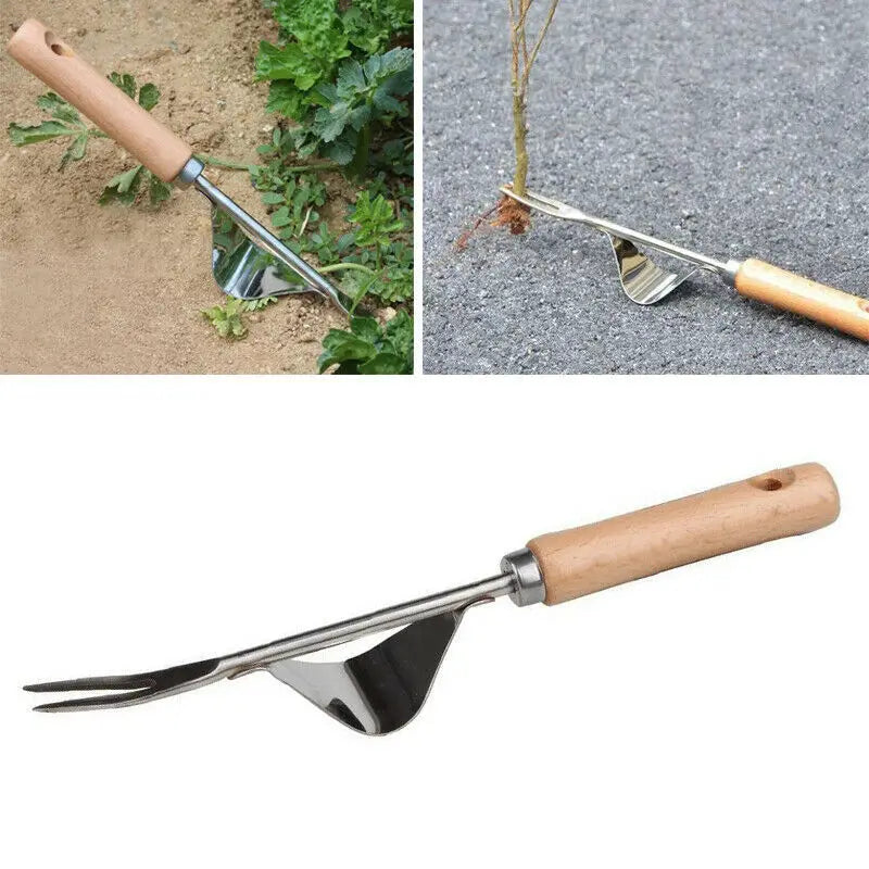 1PC Long Wood Handle Stainless Steel Garden Weeder Hand Weeding Removal Cutter Puller Tools Multifunction Weeder Transplant