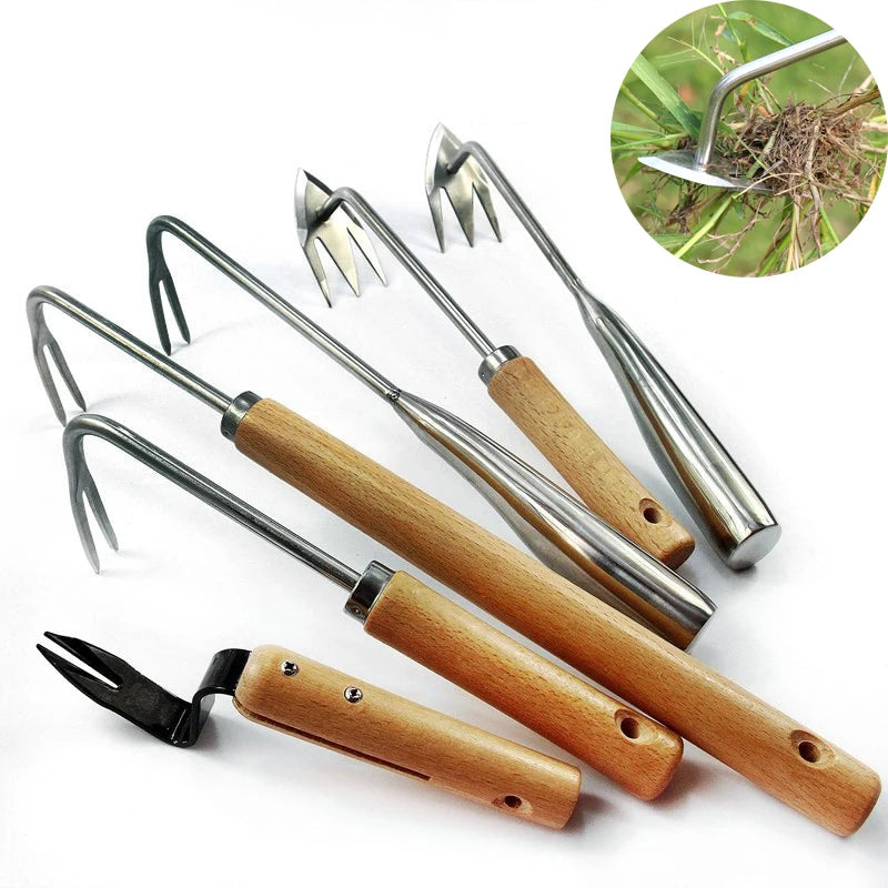 1PC Long Wood Handle Stainless Steel Garden Weeder Hand Weeding Removal Cutter Puller Tools Multifunction Weeder Transplant