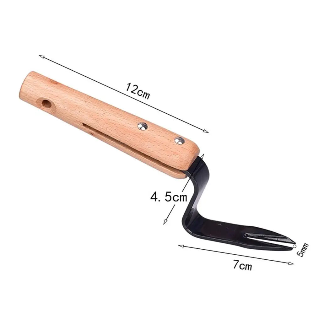 Shovel Hand Weeder Portable Garden Gadget Root Remover Forked Head Trimming Tools Wooden Handle Weed Puller Garden