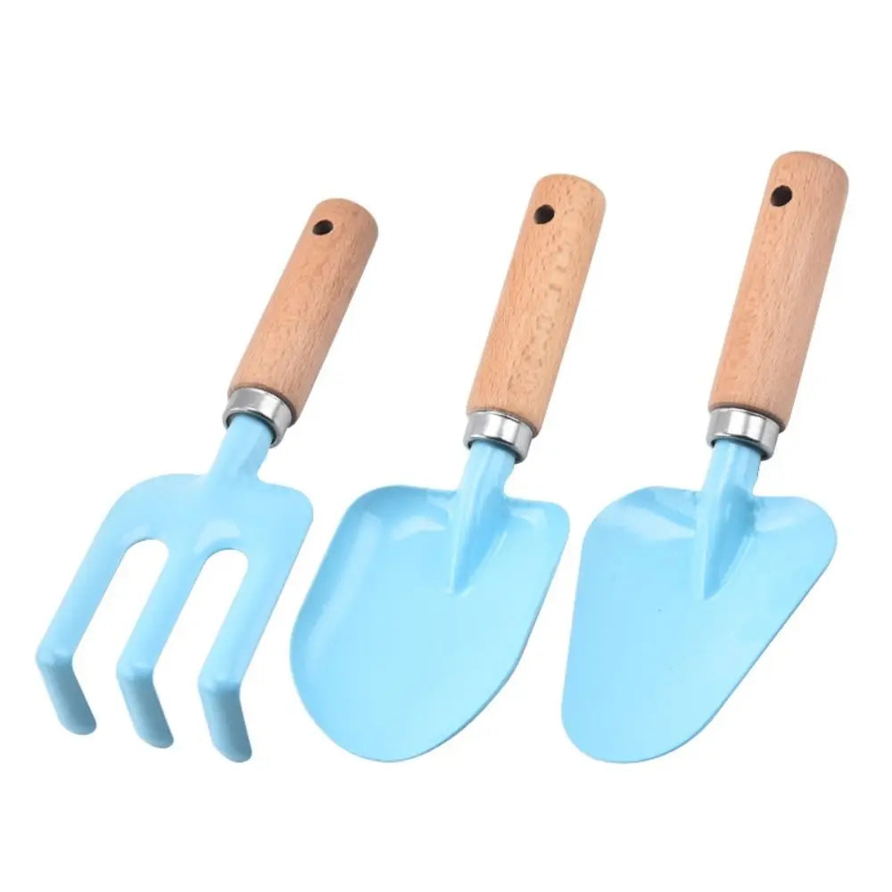 1/ 3PCS Little Gardener Kids Gardening Tools Set Sturdy Wooden Handle Safe Small Shovel Rake Kit Candy Color Loosen Soil