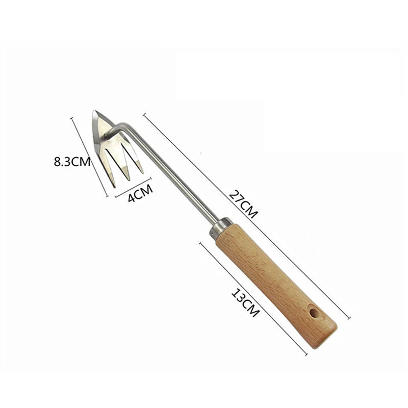 1PC Long Wood Handle Stainless Steel Garden Weeder Hand Weeding Removal Cutter Puller Tools Multifunction Weeder Transplant