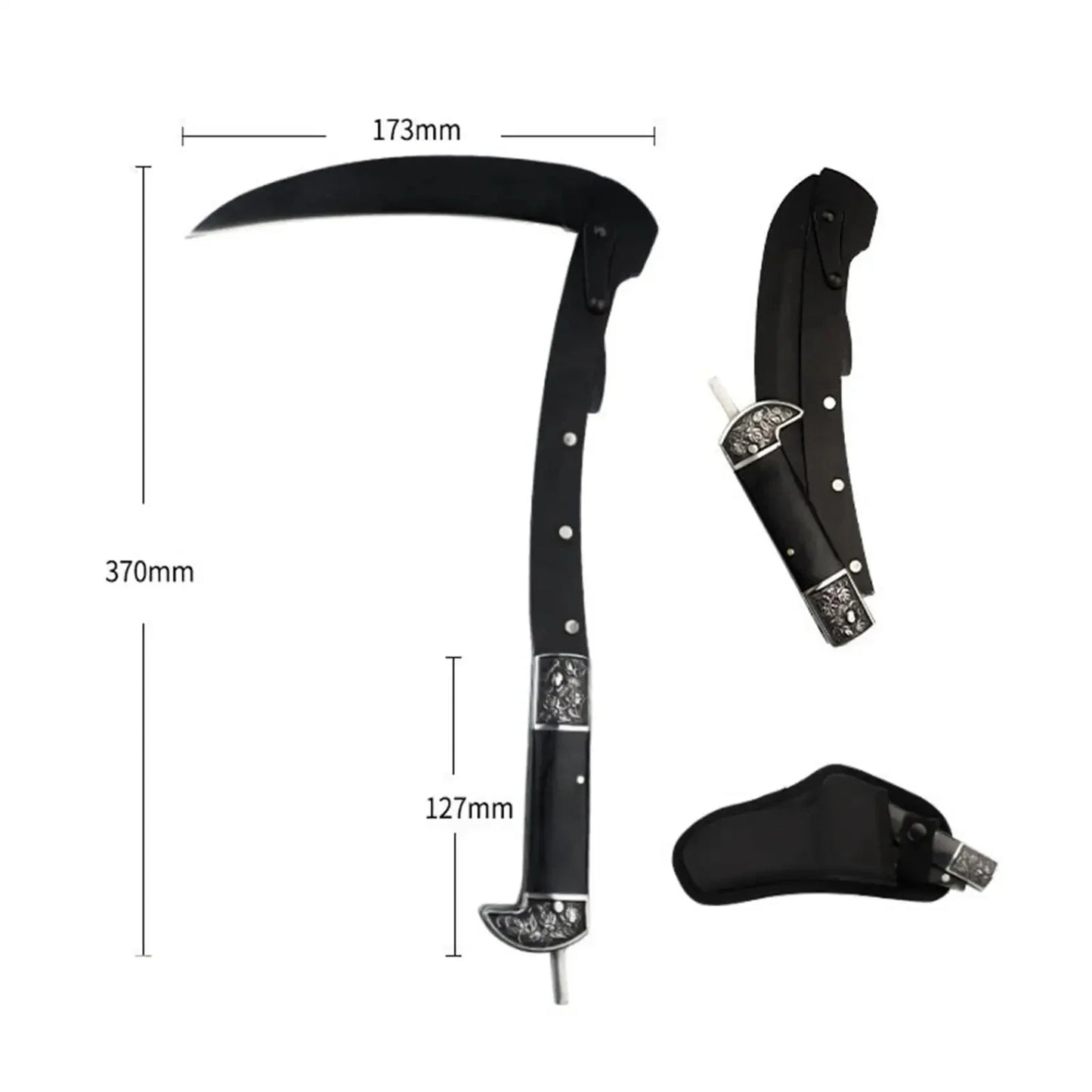 Black Sharp Folding Sickle Scythe Stainless Steel Blade with Sheath