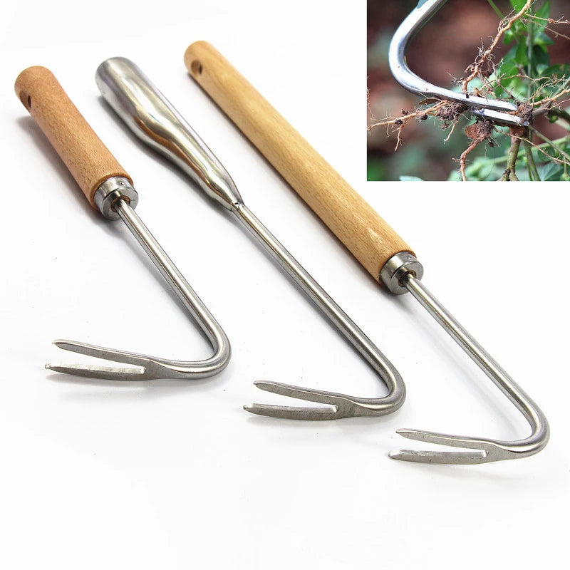 1PC Long Wood Handle Stainless Steel Garden Weeder Hand Weeding Removal Cutter Puller Tools Multifunction Weeder Transplant