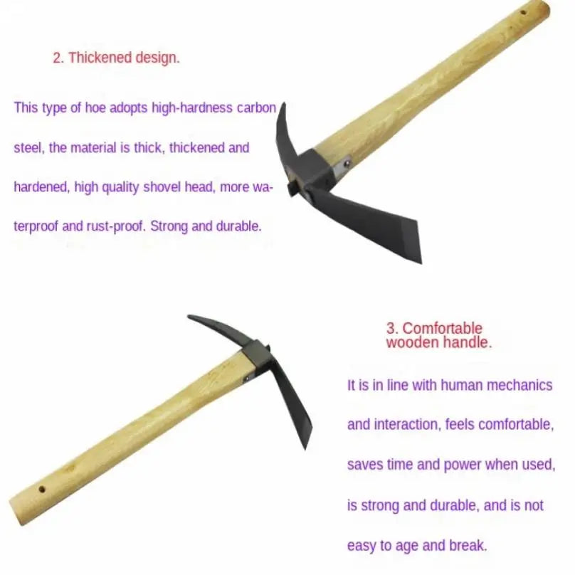 Multifunctional Steel Loosening Soil Weeding Gardening Horn Hoe for Gardening Tools, Portable Wooden Handle Small Hoe Hand Tools