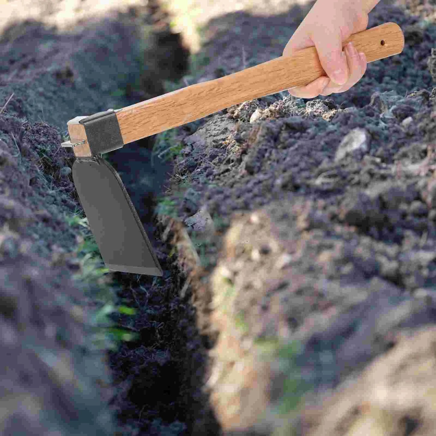 Iron Head Gardening Cultivator Manual Wooden Handle Agriculture Hoe Vegetable Farming Tool Weeding Hoe