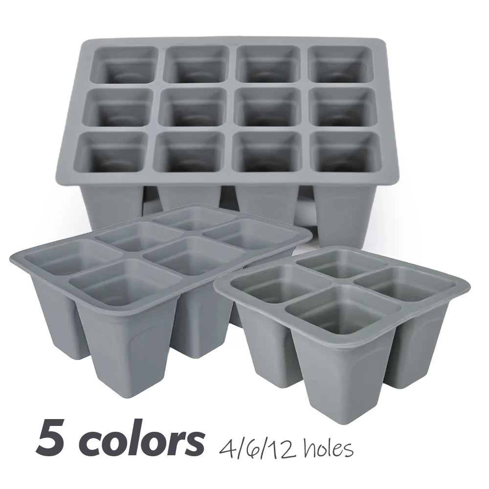 Silicone 4/6/12 Cell Seed Starting Tray Indoor Garden Nursery Pots Seedling Germination Container Propagation Grow Box Reusable