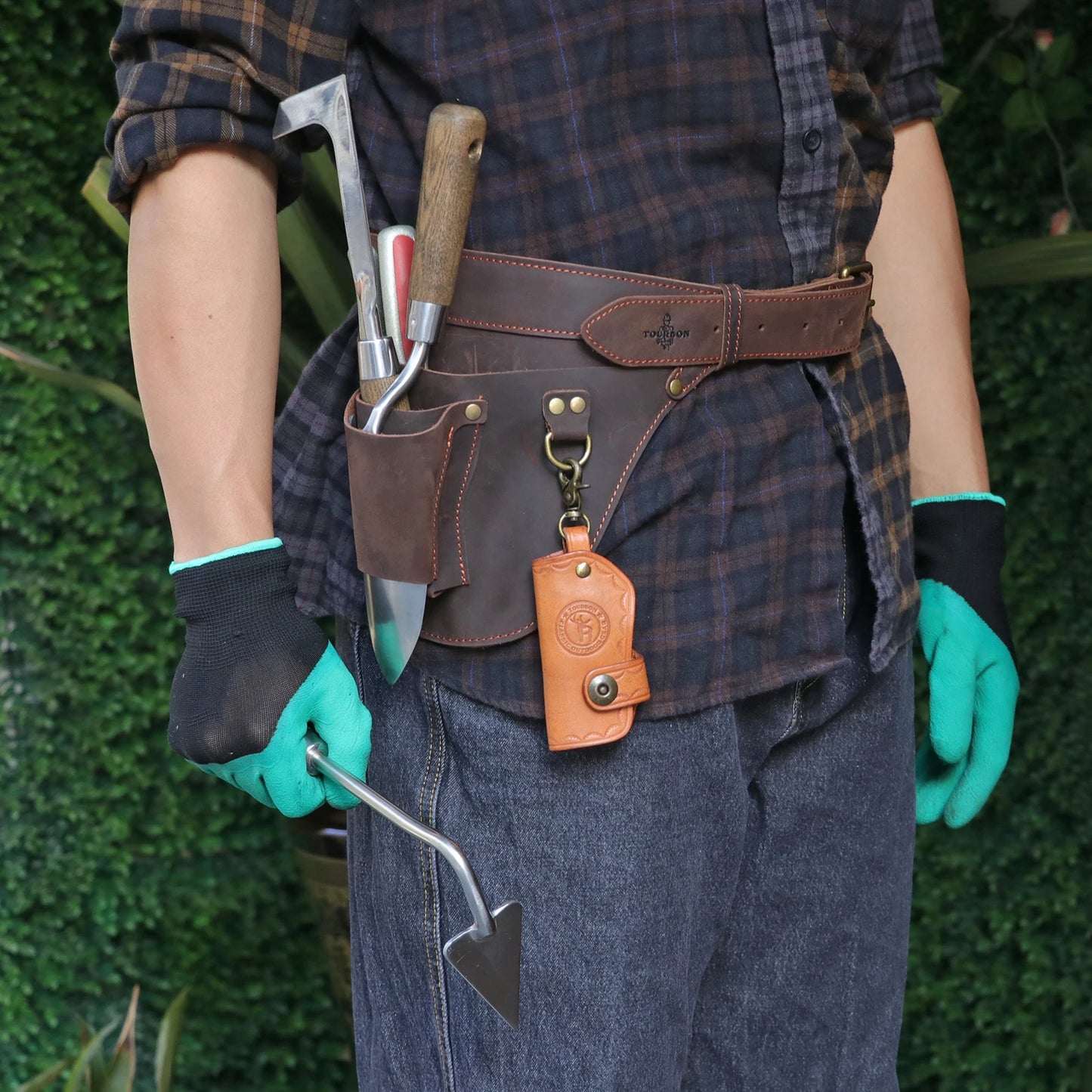 Tourbon Leather Florists Tool Belt Bag Gardener Carry Pouch Gardener Holster Electrician Carpenter Holster 3 Pockets