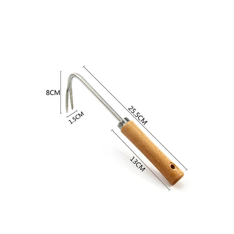 1PC Long Wood Handle Stainless Steel Garden Weeder Hand Weeding Removal Cutter Puller Tools Multifunction Weeder Transplant