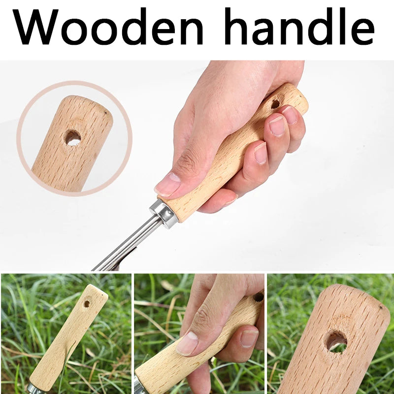 1PC Long Wood Handle Stainless Steel Garden Weeder Hand Weeding Removal Cutter Puller Tools Multifunction Weeder Transplant