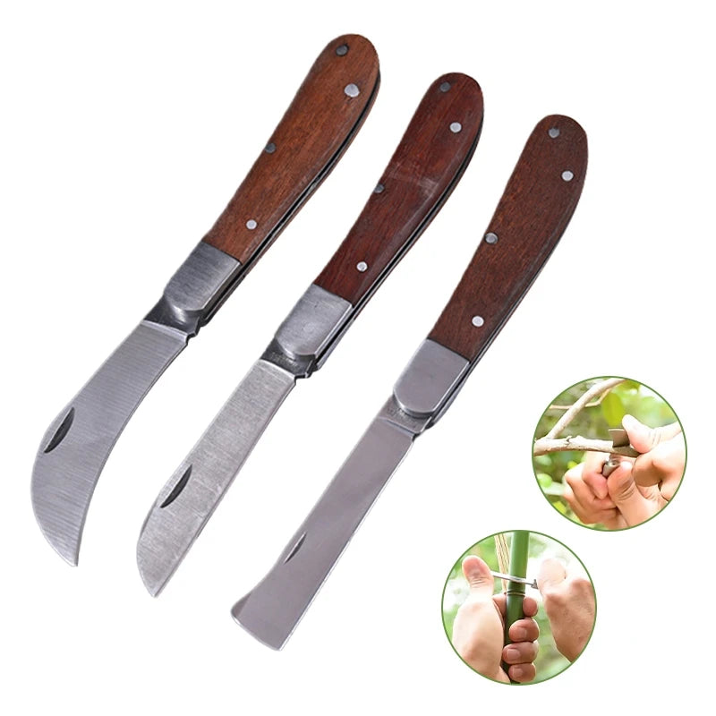 Garden Folding Grafting Knife Bonsai Cutting Pruning Tools For Fruit Tree Professional Cutter Wooden Handle Stainless Steel