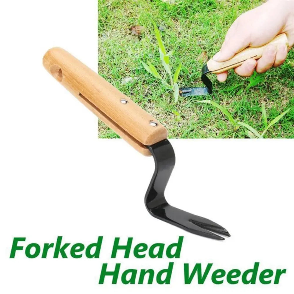 Shovel Hand Weeder Portable Garden Gadget Root Remover Forked Head Trimming Tools Wooden Handle Weed Puller Garden