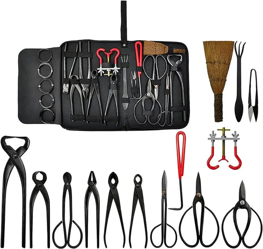 Voilamart 14 Piece Bonsai Tools Kit with Case, Carbon Steel Scissor Cutter Shear Set Garden Plant Tools