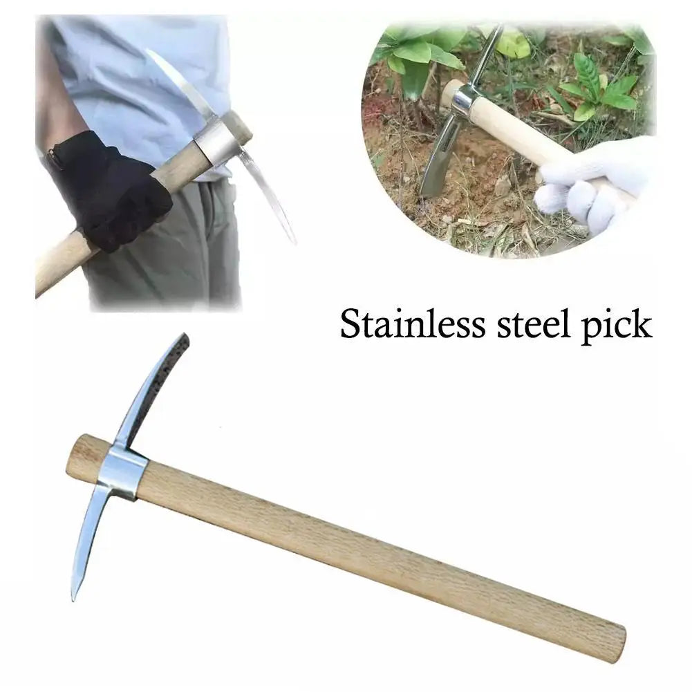 Stainless Steel Pick Two-in-one Multi-functional Double-head Pick Outdoor Cross Pick Mountaineering Pick Garden Hoe Tool