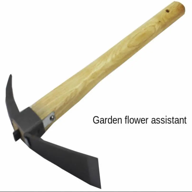 Multifunctional Steel Loosening Soil Weeding Gardening Horn Hoe for Gardening Tools, Portable Wooden Handle Small Hoe Hand Tools