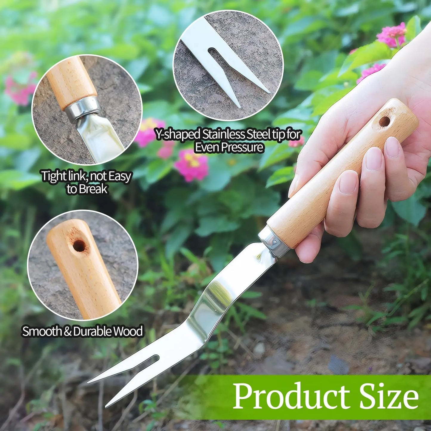 Wood Handle Stainless Steel Manual Weeder Garden Outdoor Hand Weeding Tool Removal Farmland Puller Dandelion Weeder Transplant