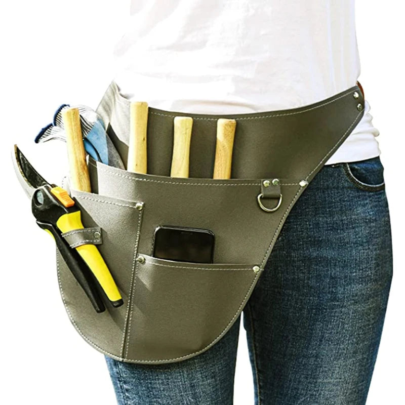 Mulitfunctional Imitation Leather Garden Tools Belt Holster Adjustable Waist Pouch Waterproof Gardening Work Apron Bag