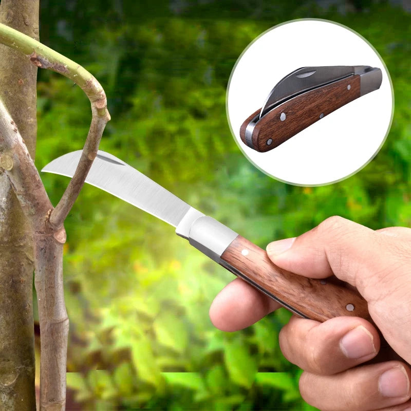 Garden Folding Grafting Knife Bonsai Cutting Pruning Tools For Fruit Tree Professional Cutter Wooden Handle Stainless Steel