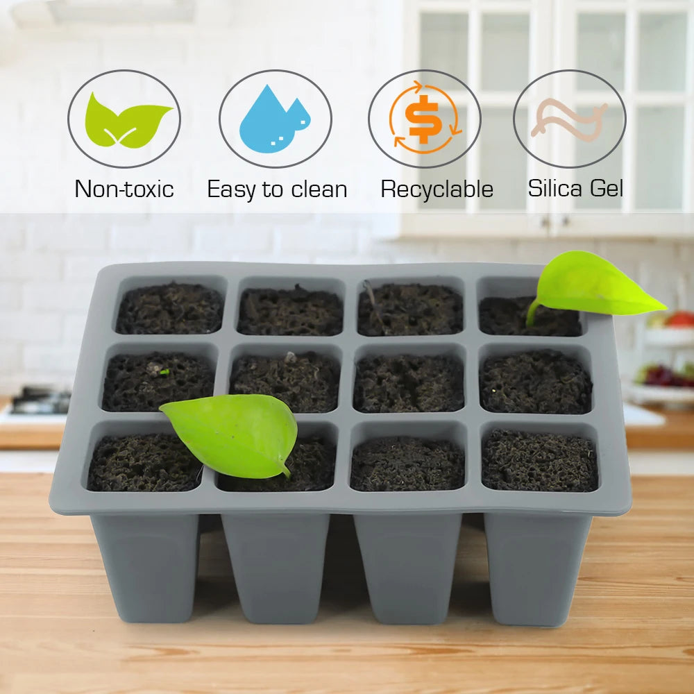 Silicone 4/6/12 Cell Seed Starting Tray Indoor Garden Nursery Pots Seedling Germination Container Propagation Grow Box Reusable