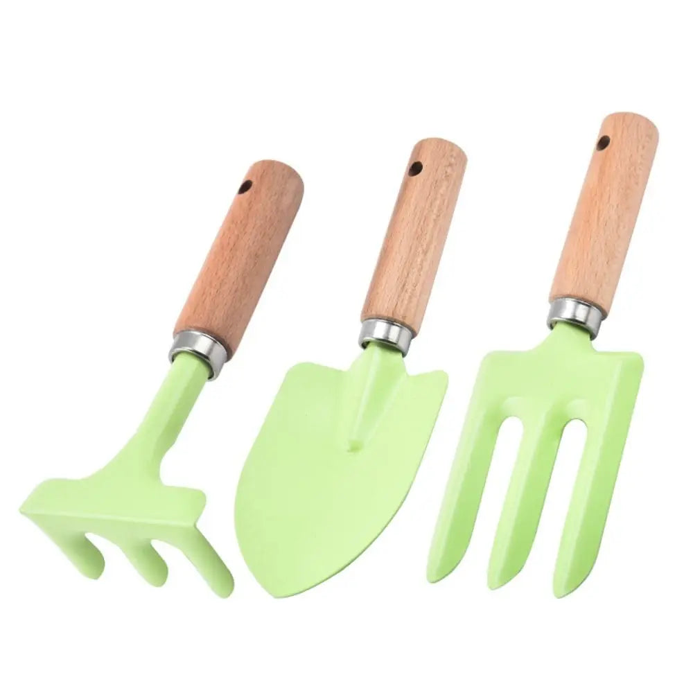 1/ 3PCS Little Gardener Kids Gardening Tools Set Sturdy Wooden Handle Safe Small Shovel Rake Kit Candy Color Loosen Soil