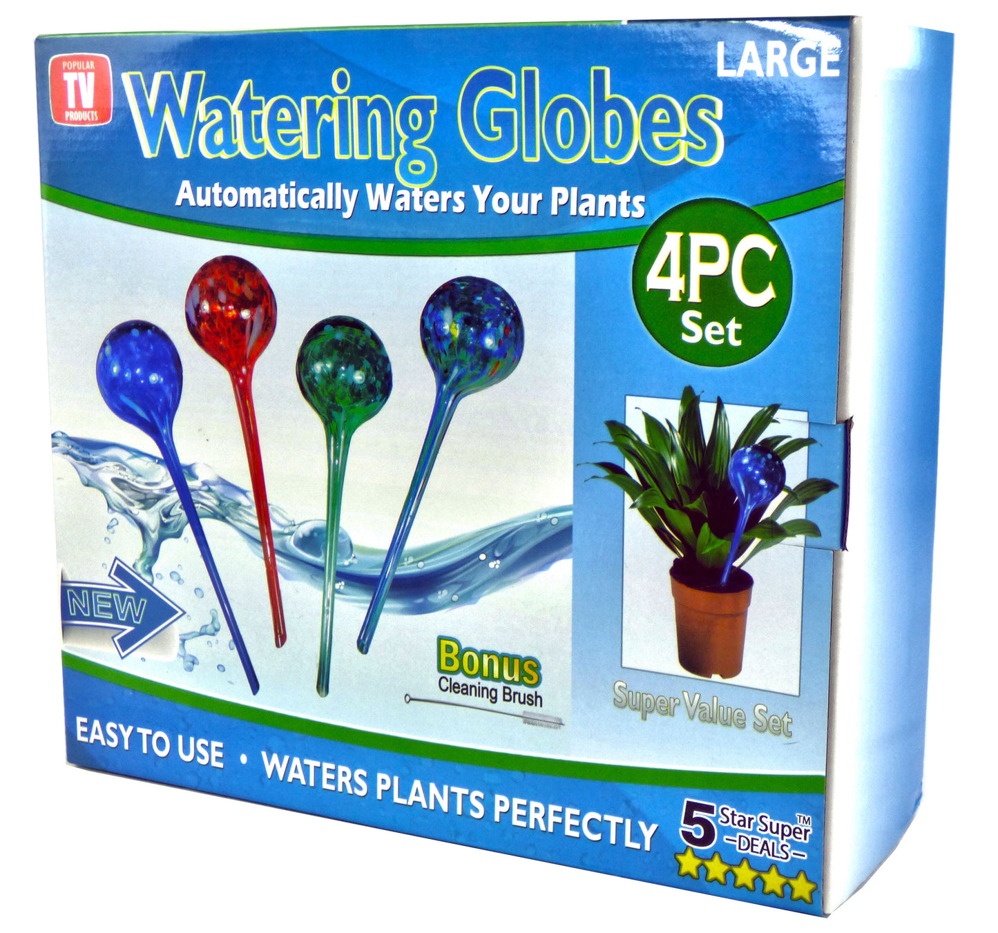 Large Aqua Glass Plant Watering Globes - Automatic Self Watering System Insert Spikes - Indoor/Outdoor Plant Drip Irrigation - 20Z 4Pc Set - Multicolor